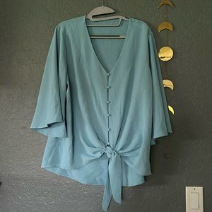 LEAVES TODAY-MAKE OFFER: V Neck Tops 3/4 Sleeve Tie Knot Blouse